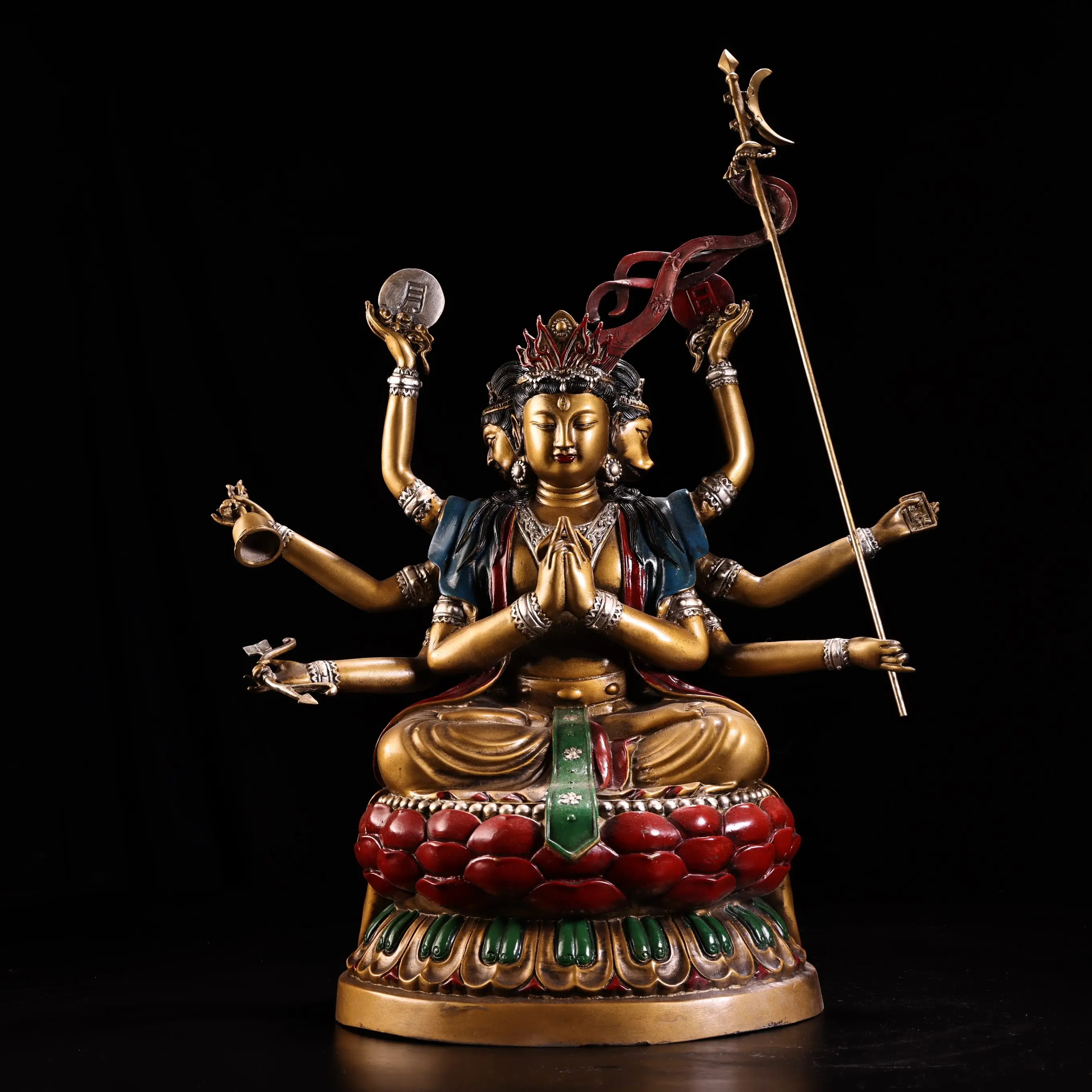 Tibetan brass gilt painting face Doumu Yuanjun Tara Buddha statue offering 40cm for home ornaments