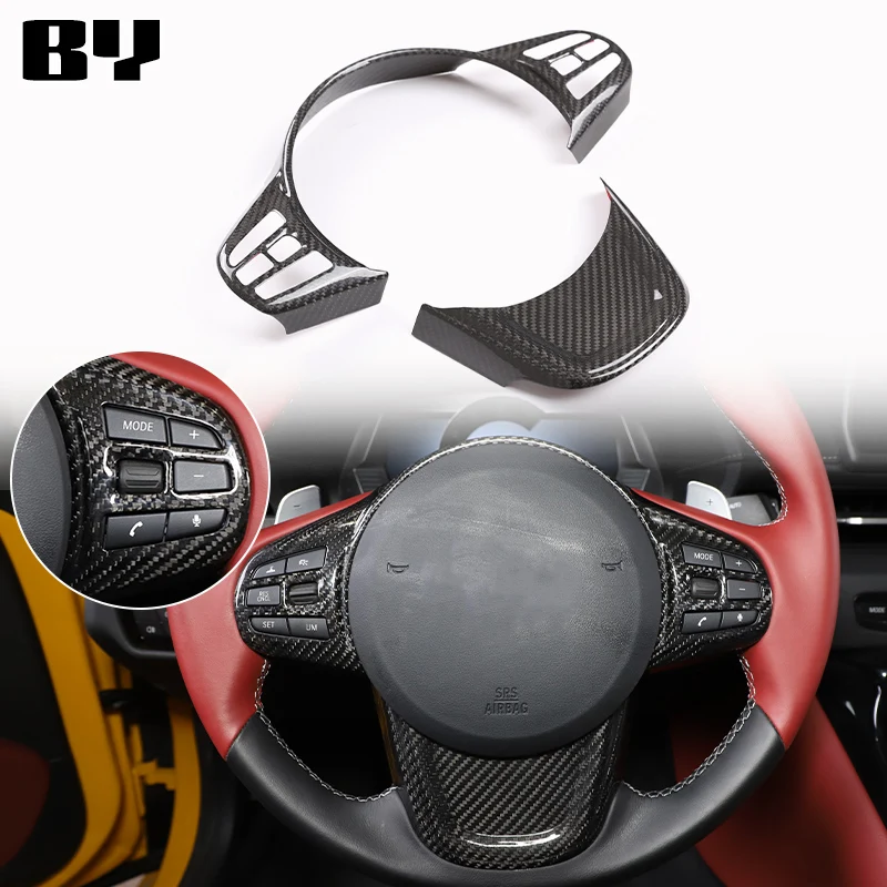 

For Toyota GR Supra A90 2019-2022 Car styling Real Carbon Fiber Steering Wheel Decorative Frame Sticker Car Accessories 2 Pcs