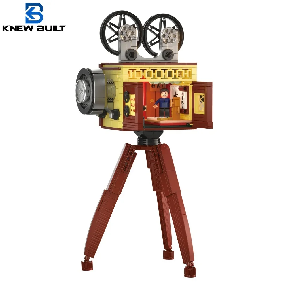 

2 in1 Retro Projecto Building Blocks with Theatre Scene Toys Stage, Nostalgic Camera, Home Office Decor Perfect Gift for Kid