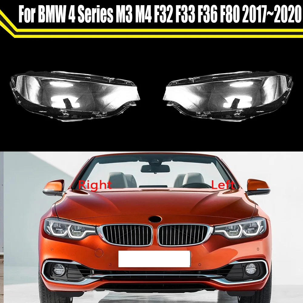 Headlamp Caps For BMW 4 Series M3 M4 F32 F33 F36 F80 2017~2020 ​Car Lampshade Front Xenon Headlight Cover Glass Lens Shell