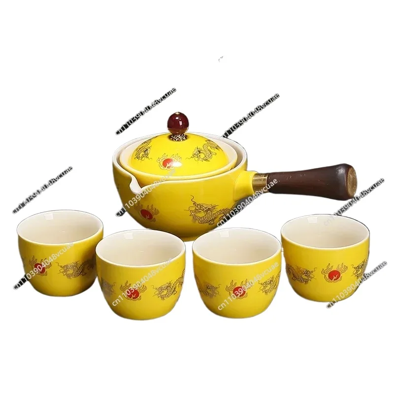 

For Ceramic Teapot Automatic Tea Maker Side Handle Swinging Tea Set Travel Set