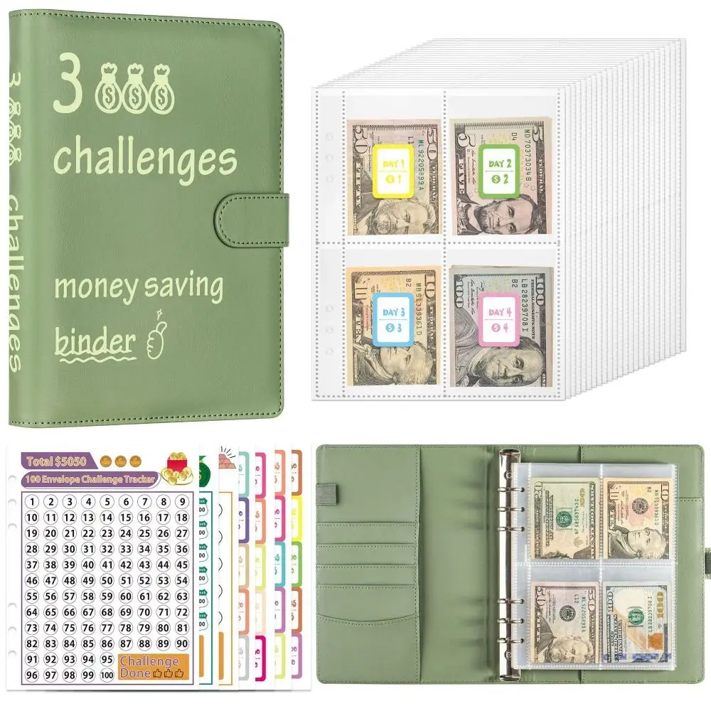 

PU 100 Envelope Challenge Notebook 6 Holes Colorful Money Saving Binder Cash Budget Cash Envelopes