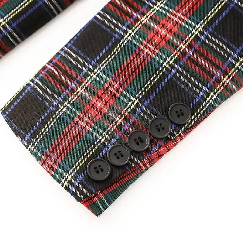 LEOSOXS Vintage Plaid Women's Blazers Double-breasted Formal Jackets Long Sleeves Lapel Outerwear Office Lady Suit Coats Autumn