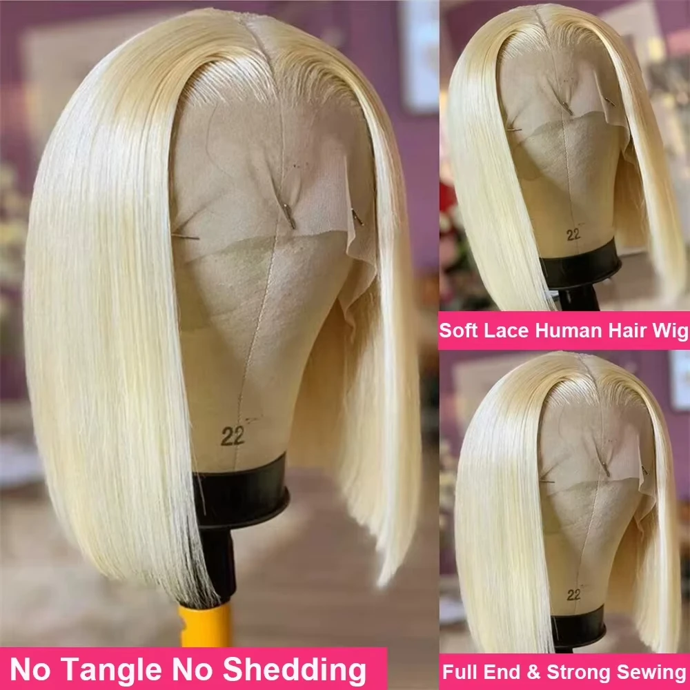 613 Honey Blonde Straight Short Bob Wig Human Hair Transparent 13x4 Straight Lace Frontal Short Bob Wigs For Black Women 100% Human Hair Pre Plucked Pre Cut Blonde Bob Lace Front Wigs With Baby Hair