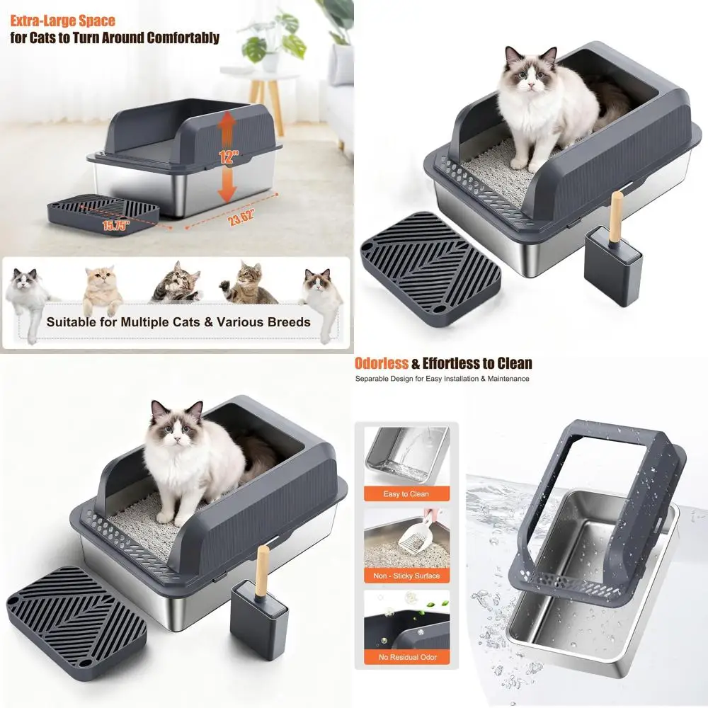 

Extra Large Enclosed Metal Cat Litter Box with High Sides for Big Cats or Multi-Cat Households, XL Non-Stick, Anti-Leakage, Easy