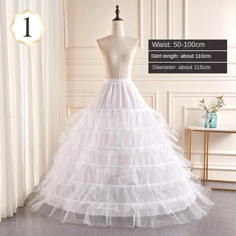 6-Hoops Underskirt Women Petticoat Wedding Dress Pleated Crinoline White a Line Floor Length Under Skirt Cancan Pettidresses