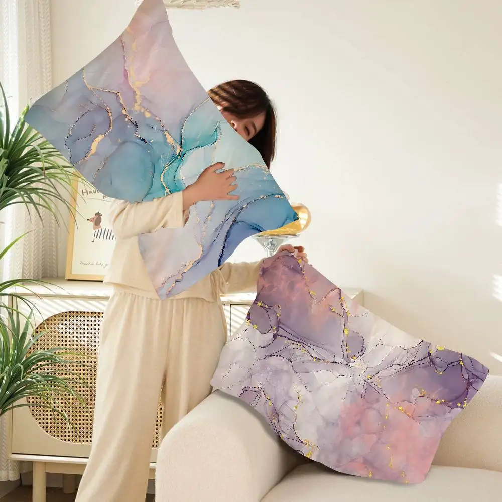 Color Marble Household Polyester Oversized Thickened Adult Couple Pillowcases - Sweat-Absorbent & Non-Slip