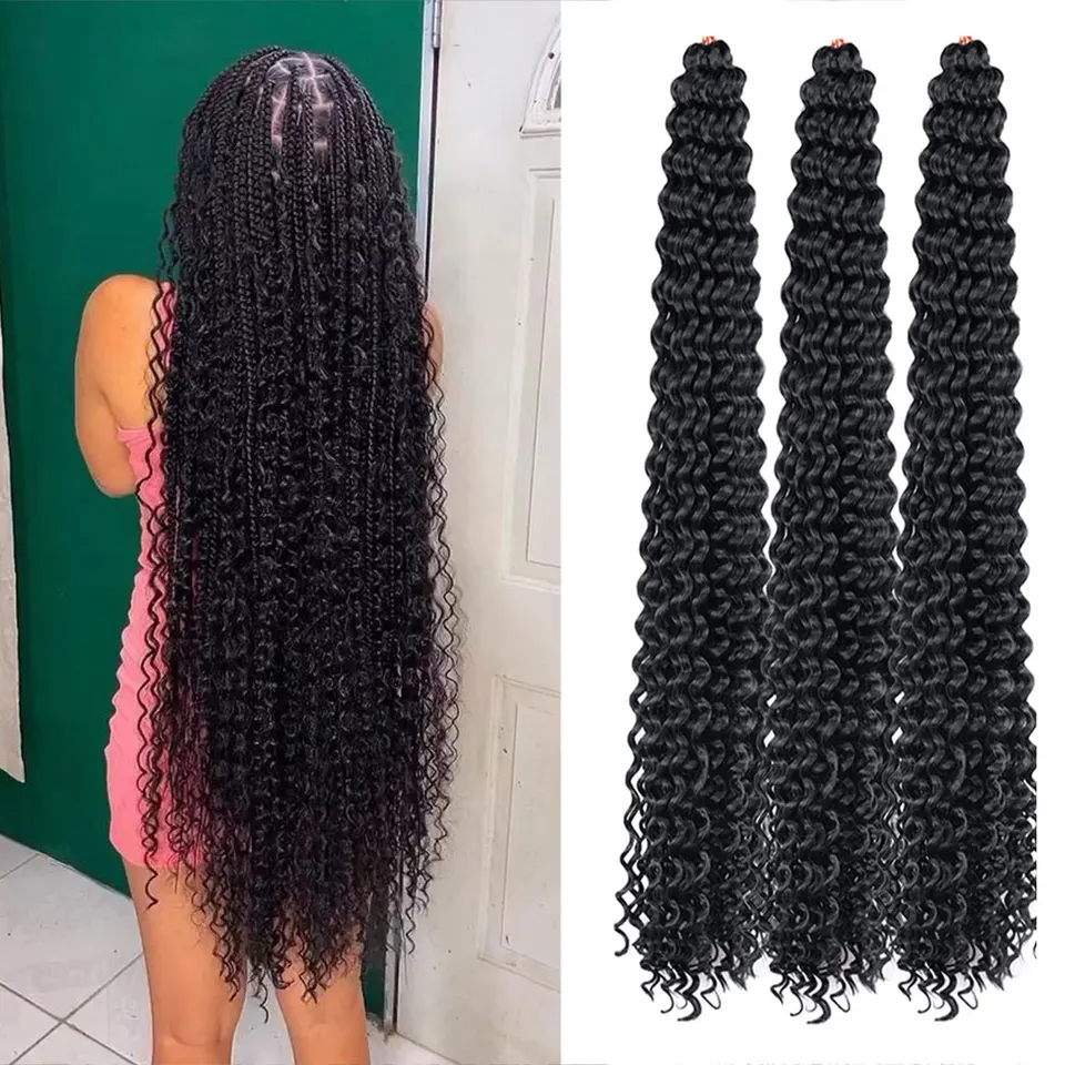 Cabello sintético de 28 pulgadas, ondas profundas, twist crochet, rizos afro, trenzas crochet, ombre jessic, extensiones para mujer
