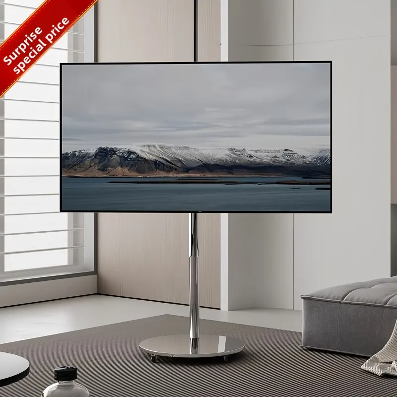 Floor-Standing TV Stand,Metal Round-Disc TV Mobile Cart Floor Stand Living Room Home Use Small Apartments Modern Minimalist Ligh