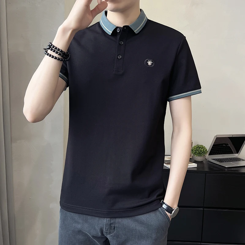 

Мужская летняя тонкая повседневная футболка из шелковистой ткани (жоржет) и хлопка, модная брендовая футболка для молодежи