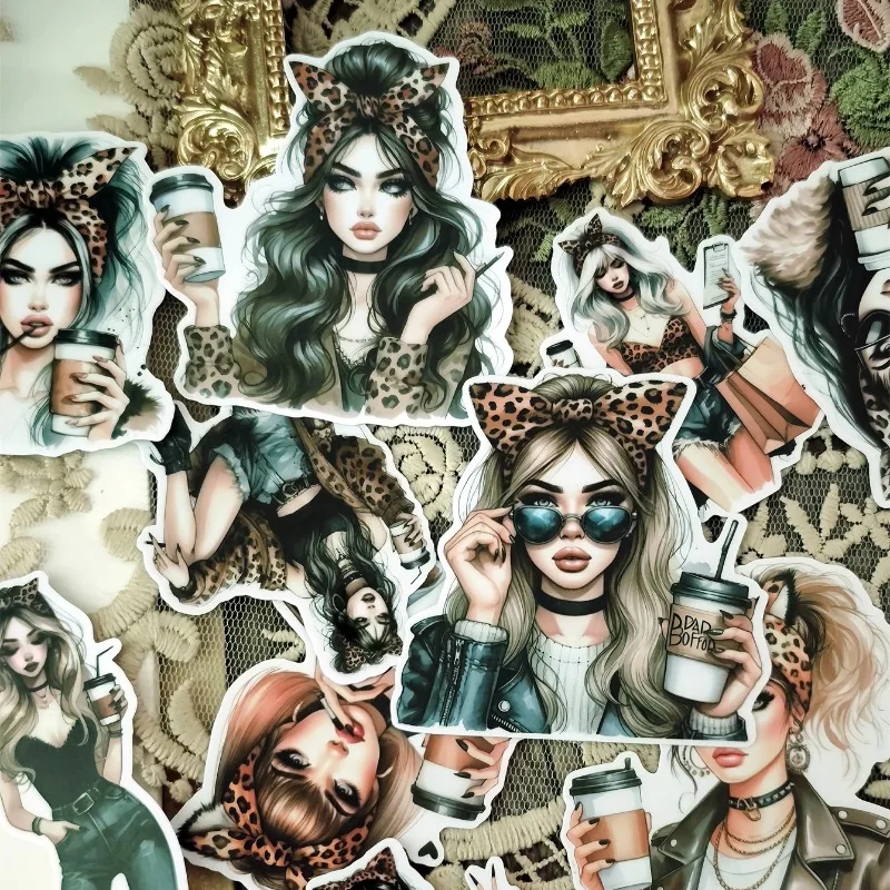 

17 шт. Модный Набор стикеров с леопардовым принтом для девушек, милый персонаж для девушек, водонепроницаемая этикетка «сделай сам», фотоальбом
