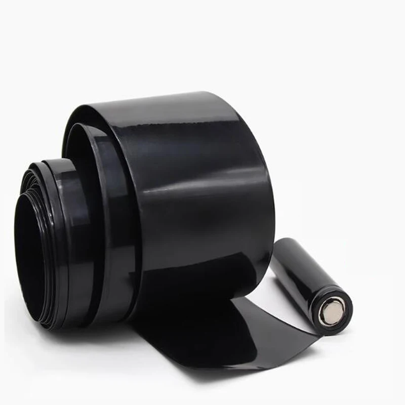 أنبوب أسود PVC قابل للانكماش بالحرارة 18650 بطارية ليثيوم حزمة طبقة التعبئة والتغليف 21700 عزل البطارية يتقلص طبقة تغليف الجلد