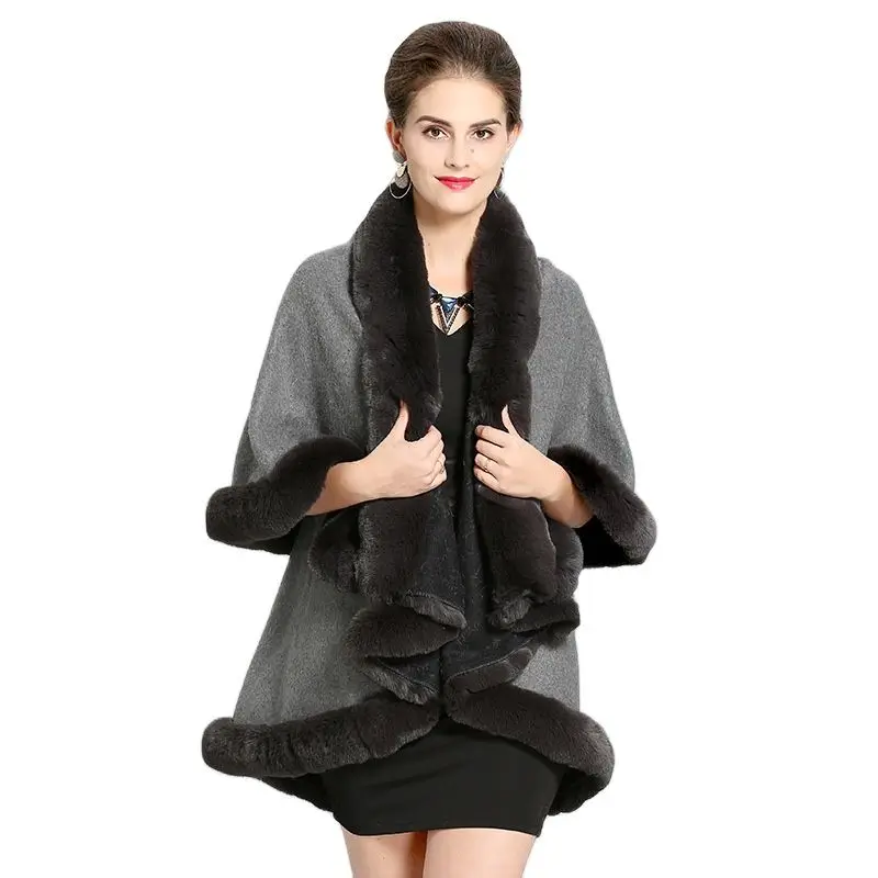 

2024 Winter Pregnant Women's Faux Fox Fur Jackets Thick Warm Fouble Layers Maternity Capes&Ponchos Loose Fashion Pregnancy Coat