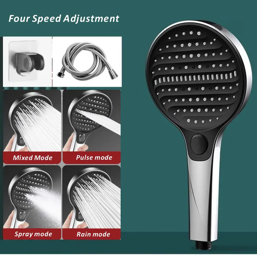 

13.5cm Large Panel 4 Modes Adjustable Home Shower Head High Pressure Massage Shower Head Hose Element Set Bathroom Accessories