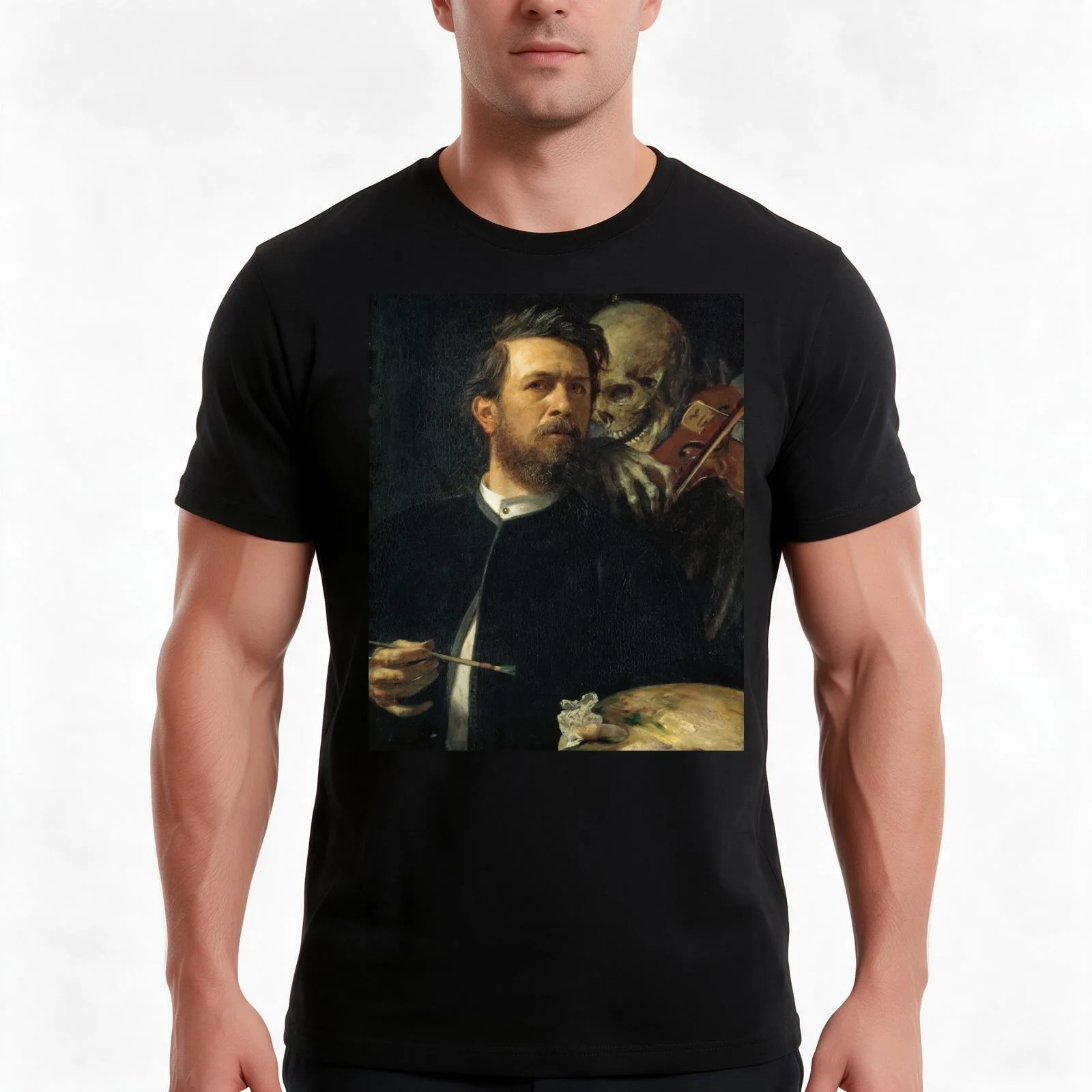 Self-Portrait with Death Playing the Fiddle T-Shirt, Summer Casual Cotton Tee, Oversized Streetwear Tops, Vintage Graphic Print