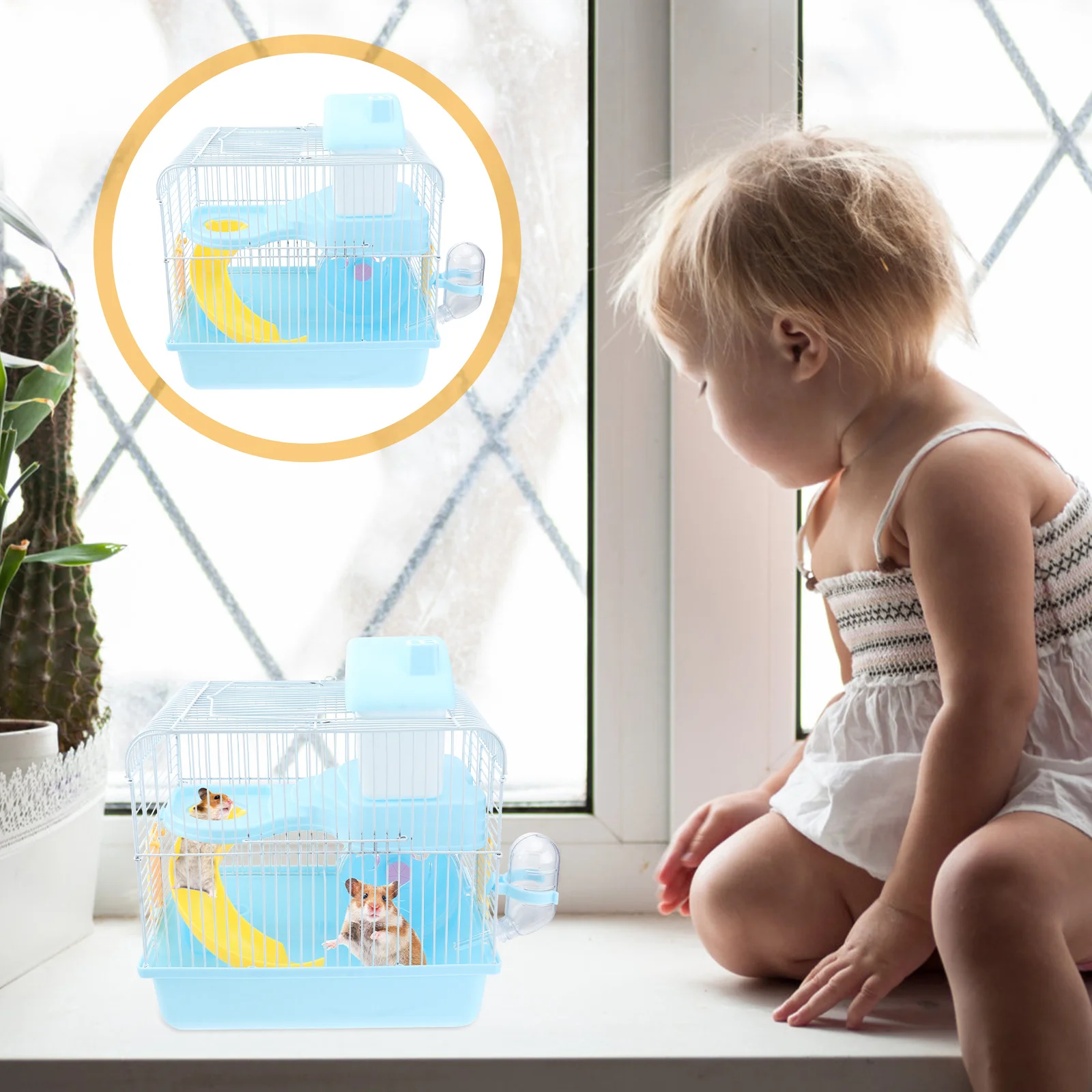 

1Pcs Double Layer Hamster Cage Acrylic Pet Top Ranking Material No Harm Leakproof Water Jug Running Wheel Light Blue