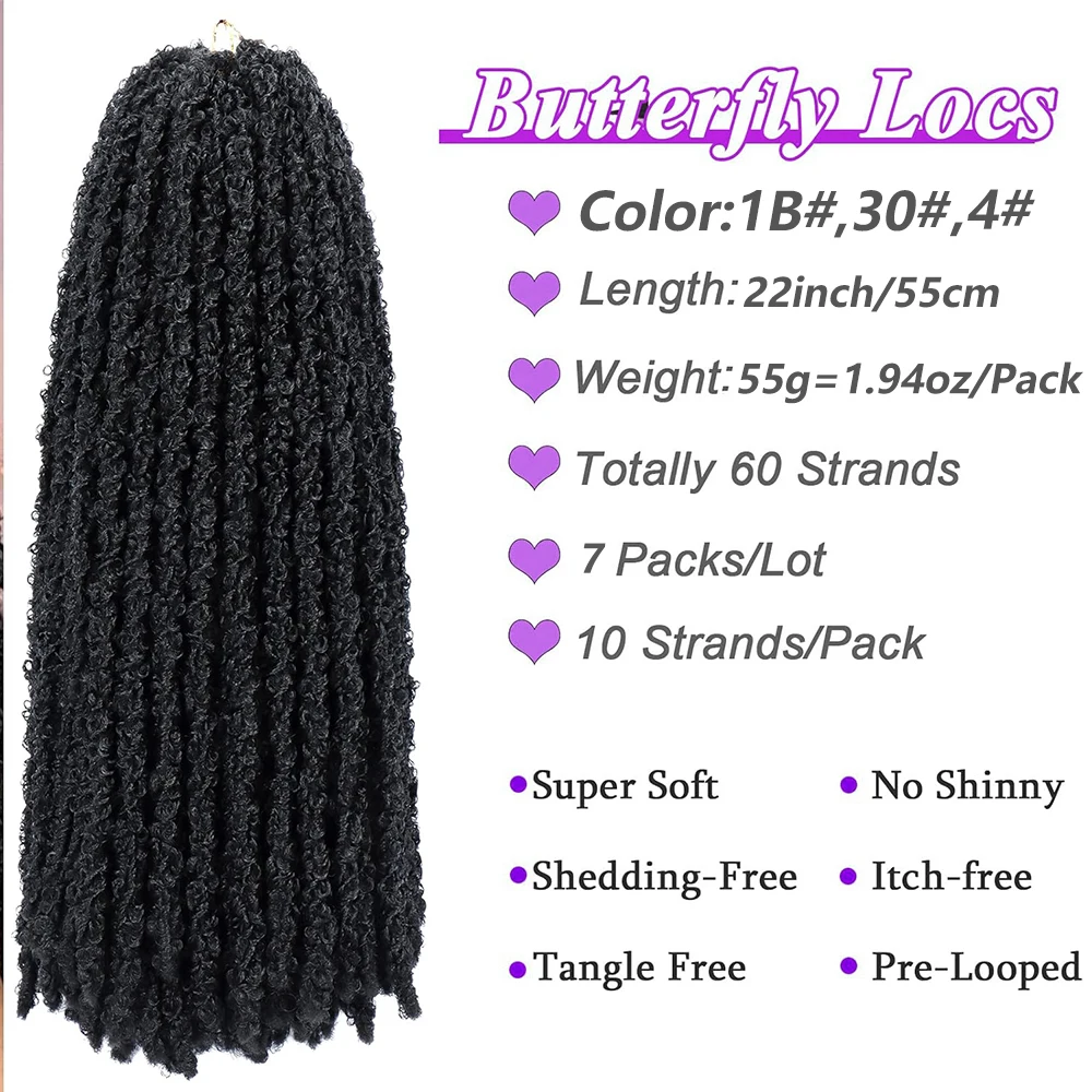 Distressed Butterfly Locs gehaakt haar, 7-packs dik Distressed Locs gehaakt haar synthetisch Butterfly Jumbo Loc Pre Looped Ligh