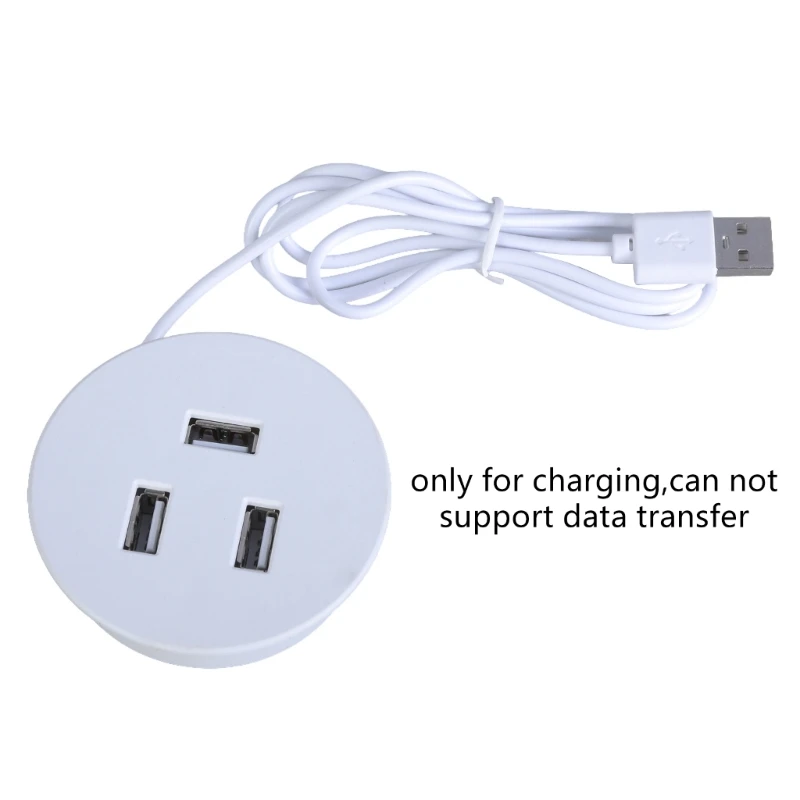 Embedded USB Charging Splitter for Office Desk Round Hole 3 Port Charging Adapter for Multiple Devices Grommet Hole 37JD