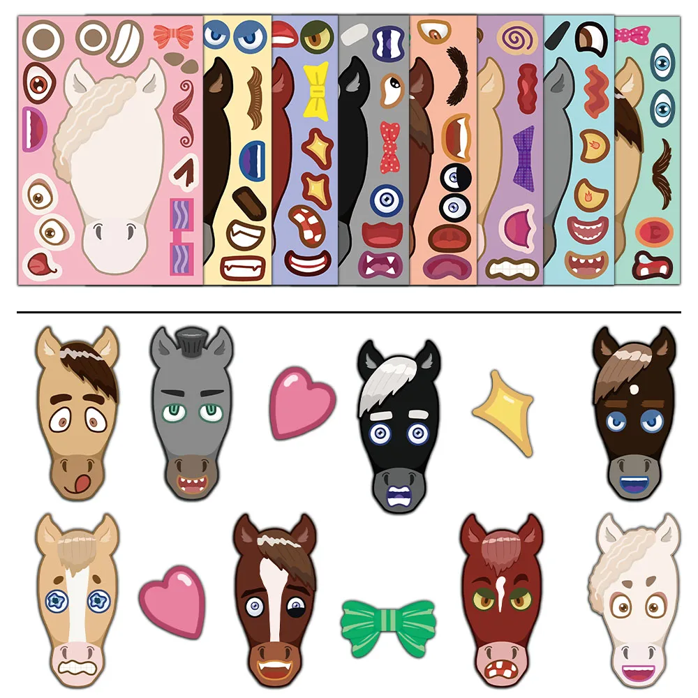 8PCS Animal Horse Coffee Horse Brown Horse Puzzle Stickers Cartoon Face Stickers DIY Creative Table Decoration Stickers
