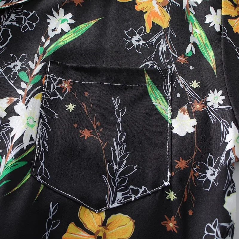 قميص رجالي مطبوع بياقة كوبية ، قميص شاطئ خفيف الوزن ، الصيف #4