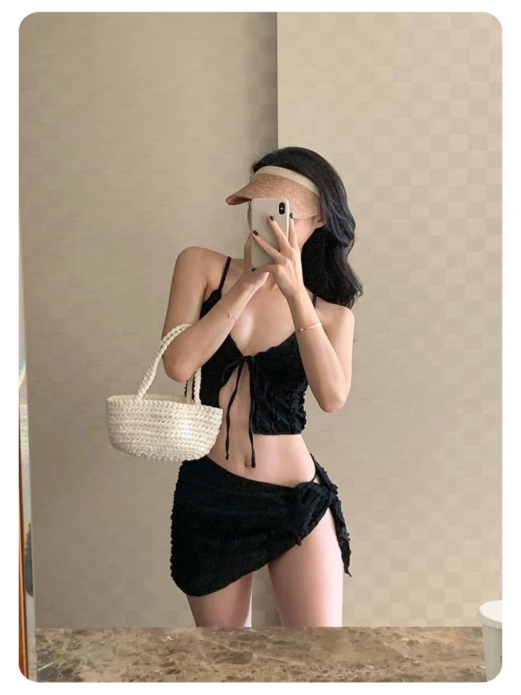 

2025 New Women's Bikini Pure Color Tie-Dye High-End Feelings Beach Vaion Triplet Set Absolutely Beautiful Polyester Material