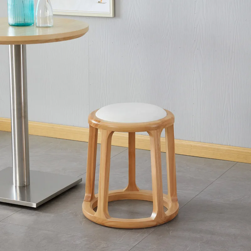 

‌New Chinese Solid Wood Round Stool - Tea Bench for Office Home, Vanity Stool with Storage, Minimalist Dining Seat