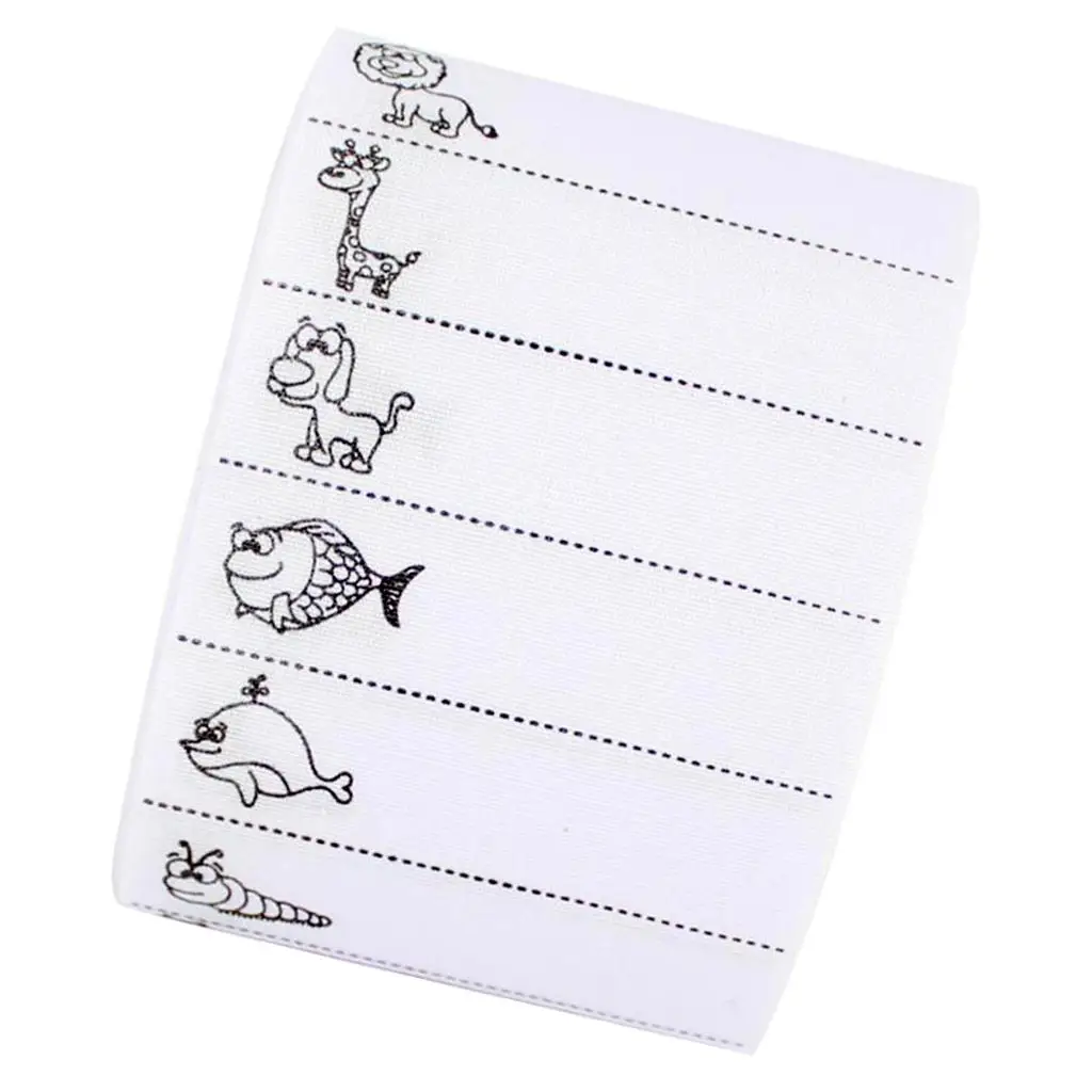 100 Pre-cut Iron-on Cotton Name Tapes Labels Tags for Schoolwear, Clothes, Etc Printed Cartoon Animals Patterns