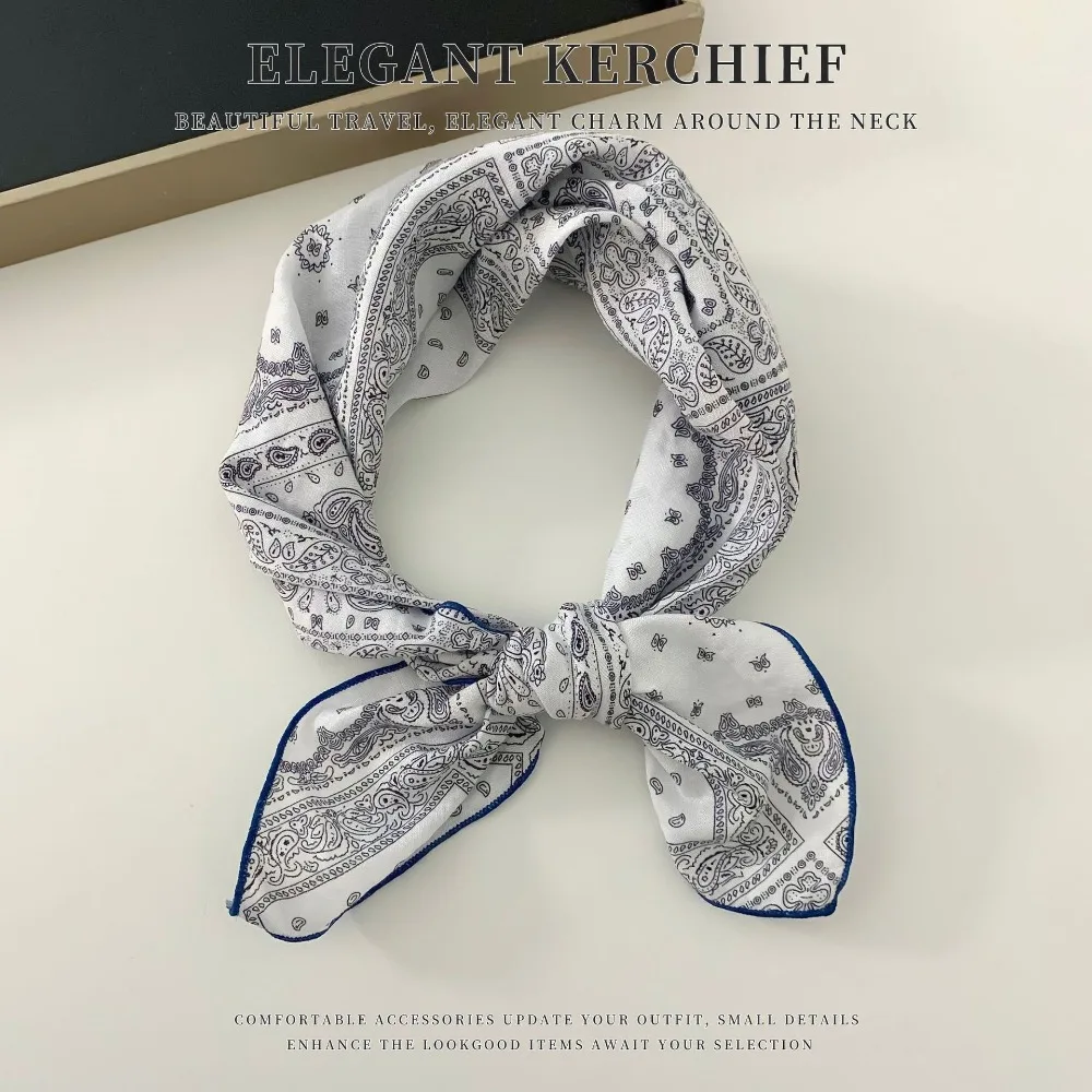 

Retro Cashew Small Square Scarf Flower Cherry Cotton Linen Print Scarves Scarf Hair Band Korean Square Handkerchief Beach