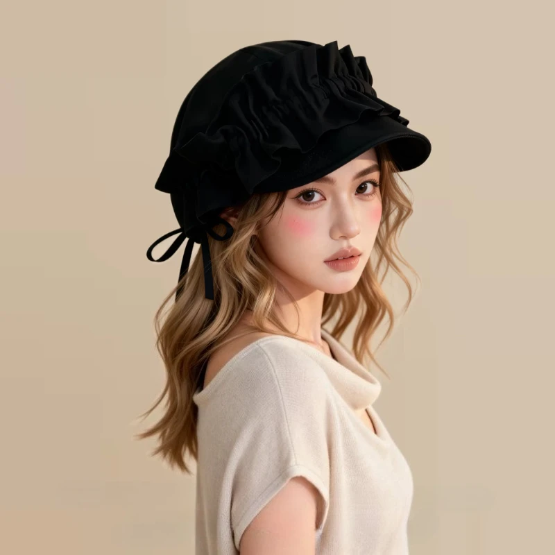 Japanische Ramie-Reiterhüte für Damen, Frühling/Sommer, Sonnenschutz, Feenwind, Faltenrock, Krempe, Visiere, Kappe, Accessoires für Herren – Detail 3