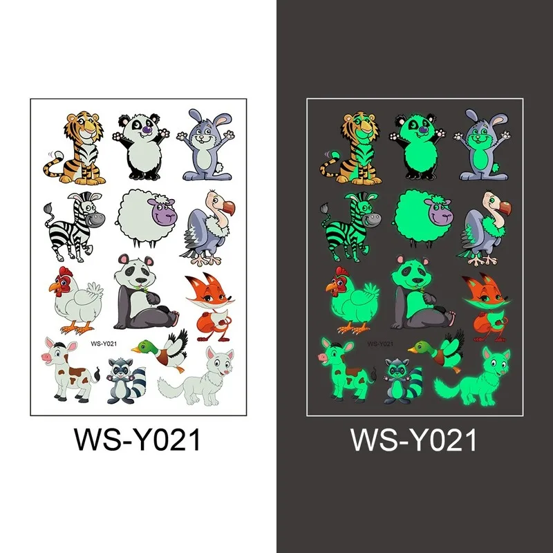 2Pcs Luminous Kid Temporary Fluorescent Glow Waterproof Tattoo Stickers for Children Cartoon Mermaid Unicorn Dinosaur Paint Toys