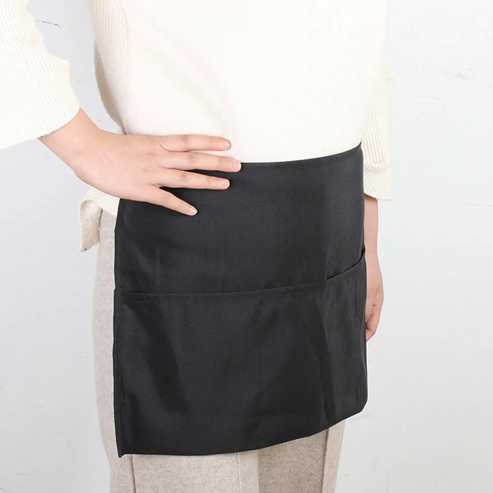 Tablier de service en polyester pour femmes, trois poches, pour serveuses, restaurant, cuisine, travail, avec pochette de taille