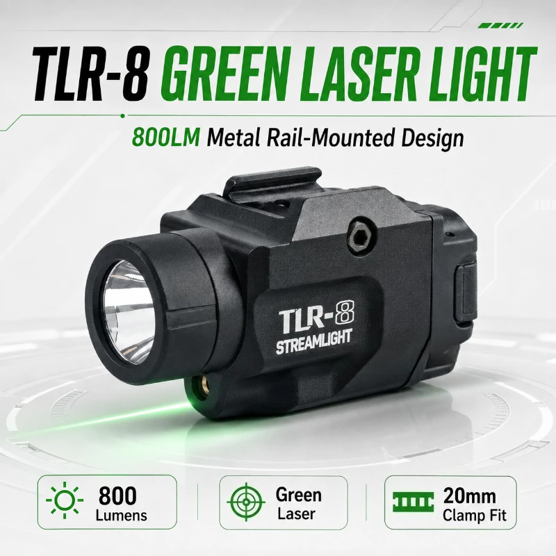 TLR‑8‑Shape Metal Light Unit 20mm Clamp Mount 800LM Red Green Light for Hobby Model Set