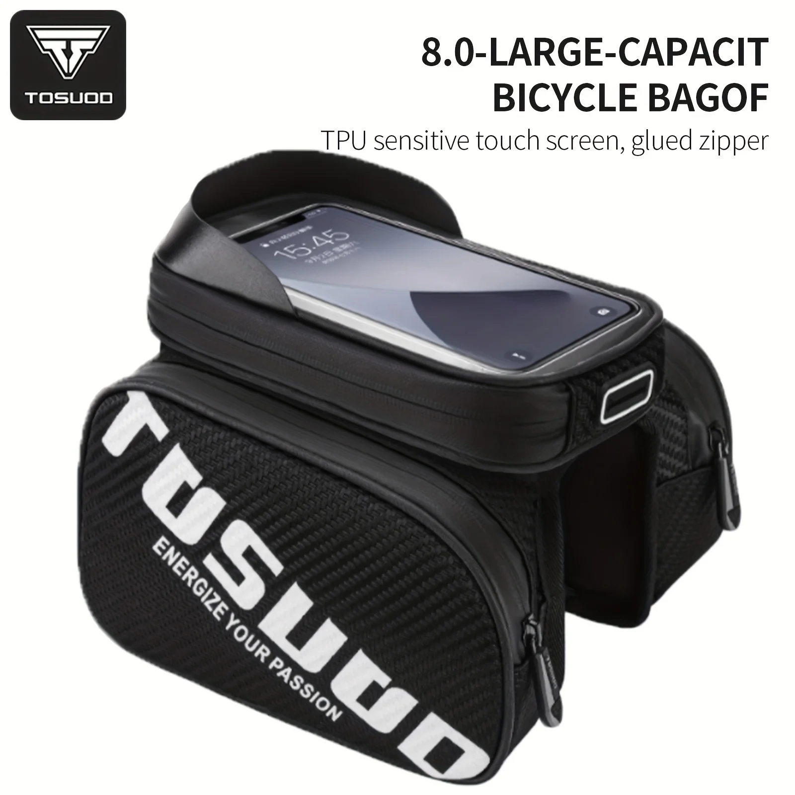 

TOSUOD Велосипедная сумка на переднюю балку для езды на горном велосипеде с 8,0, светоотражающим водонепроницаемым аксессуаром большой емкости на приклеенной молнии