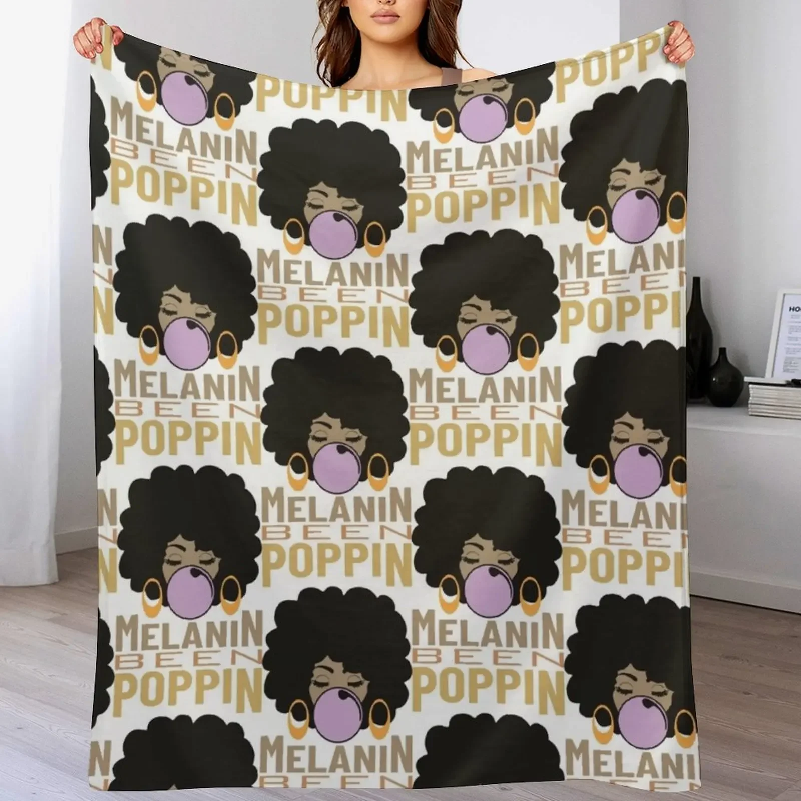 

Melanin Been Poppin, Melanin Afro Woman Shades Drippin Melanin Shirt, Poppin, Black Girl Magic Throw Blanket Bed covers Blankets