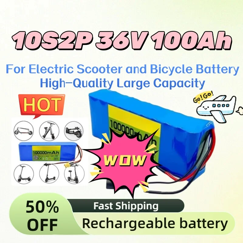 

For Electric Scooter and Bicycle Battery High-Quality Large Capacity 10S2P 36V 100000mAh 500W Lithium Rechargeable Batteries
