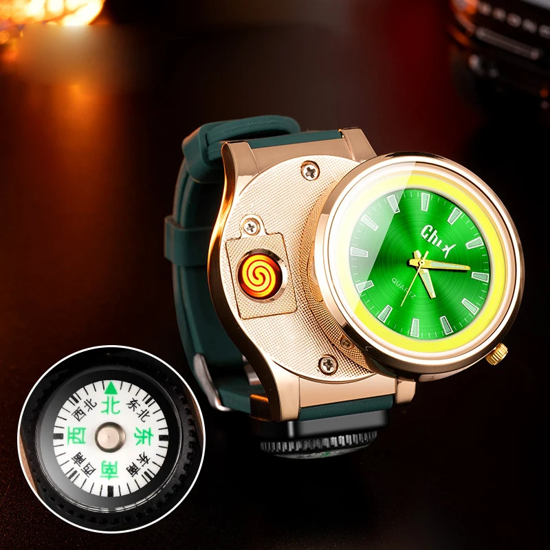 Tungsten Windproof Rechargeable Lighters Personalized Watch Compass Lighter Cigarette Lighter Lighting Smoking  Accessories Gift