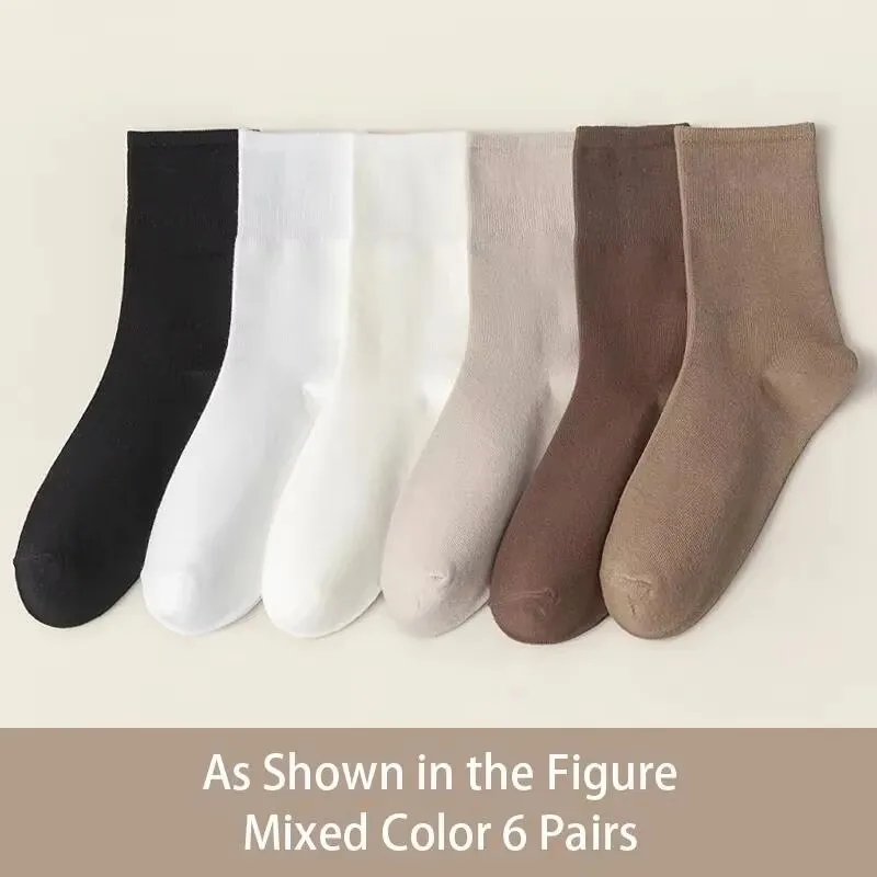 6 Pairs of Women Is Spring Or Summer Solid Colors Simple and Comfortable Mid Tube Socks Khaki Gradient Color image 6