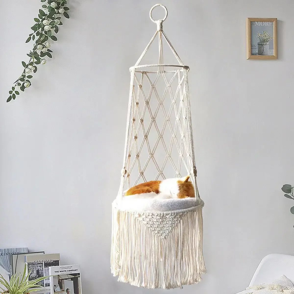 New Design Nordic Cute Cat Cotton Woven Undershelf Clothes Body Bath Kids Toy Storage Basket with Hand Home Decor