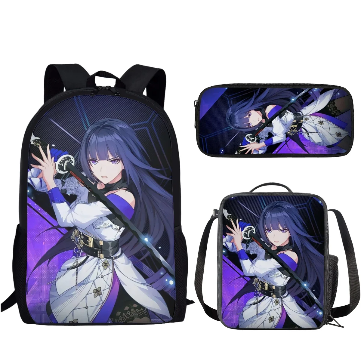 

Classic Fashion Funny Honkai Impact Pattern 3D Print 3pcs/Set pupil School Bags Laptop Daypack Backpack Lunch bag Pencil Case