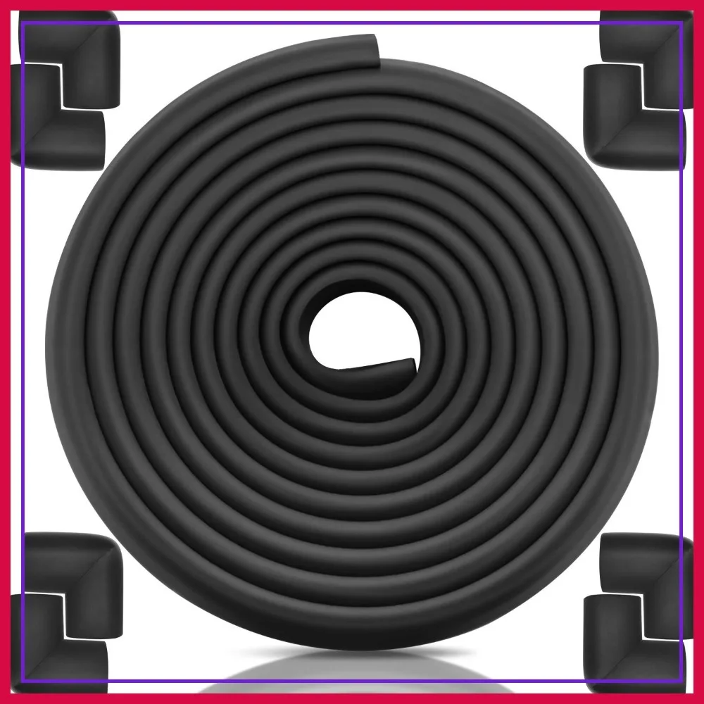 

20.5ft Edge & Corner Protector, 18.1ft Edge + 8 Corners, Heavy-Duty Black Rubber Foam Bumper Guard, 3M Pre-Taped
