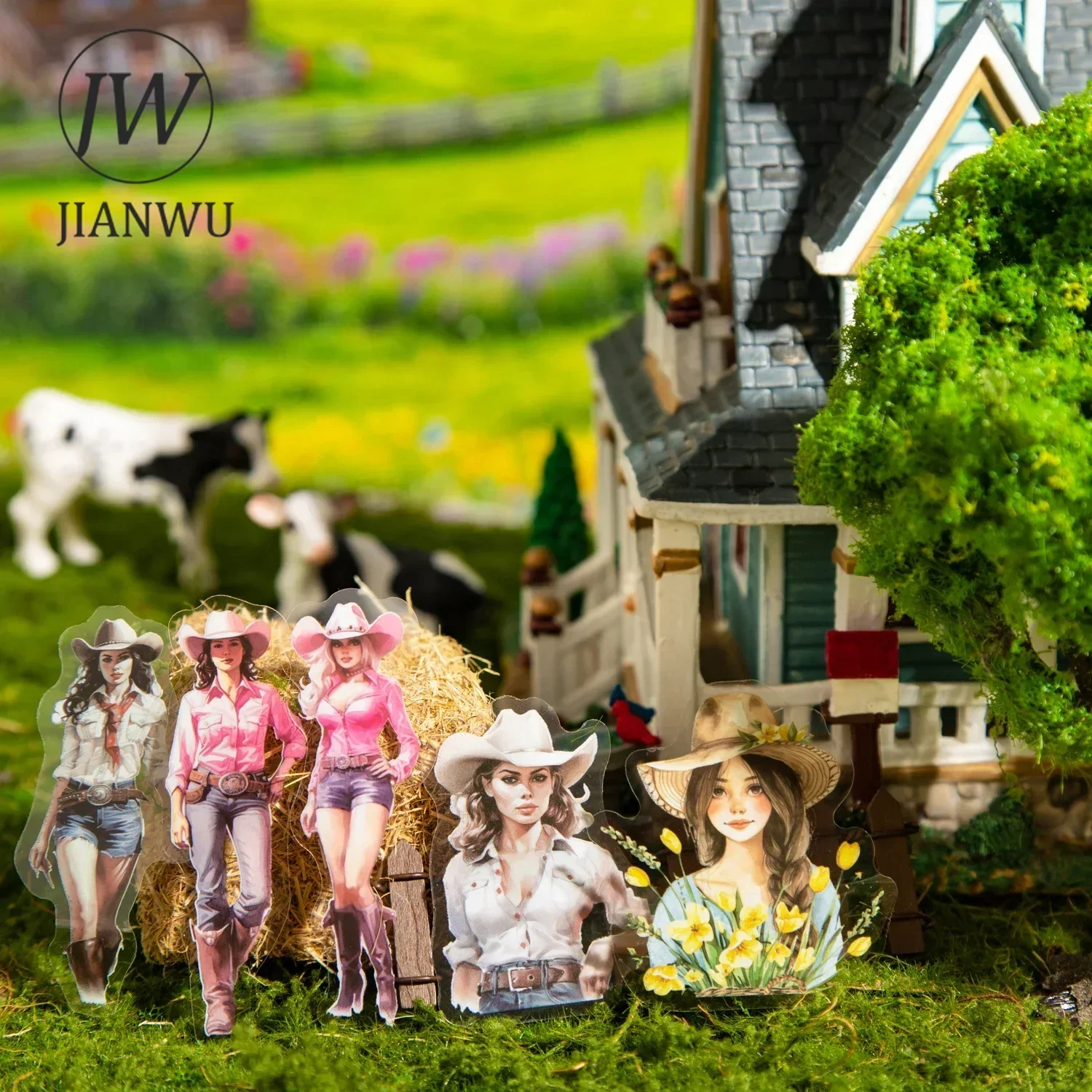 JIANWU Ranch Life Series Vintage Character Landscaping Material Collage PET Sticker Creative DIY Journal Stationery