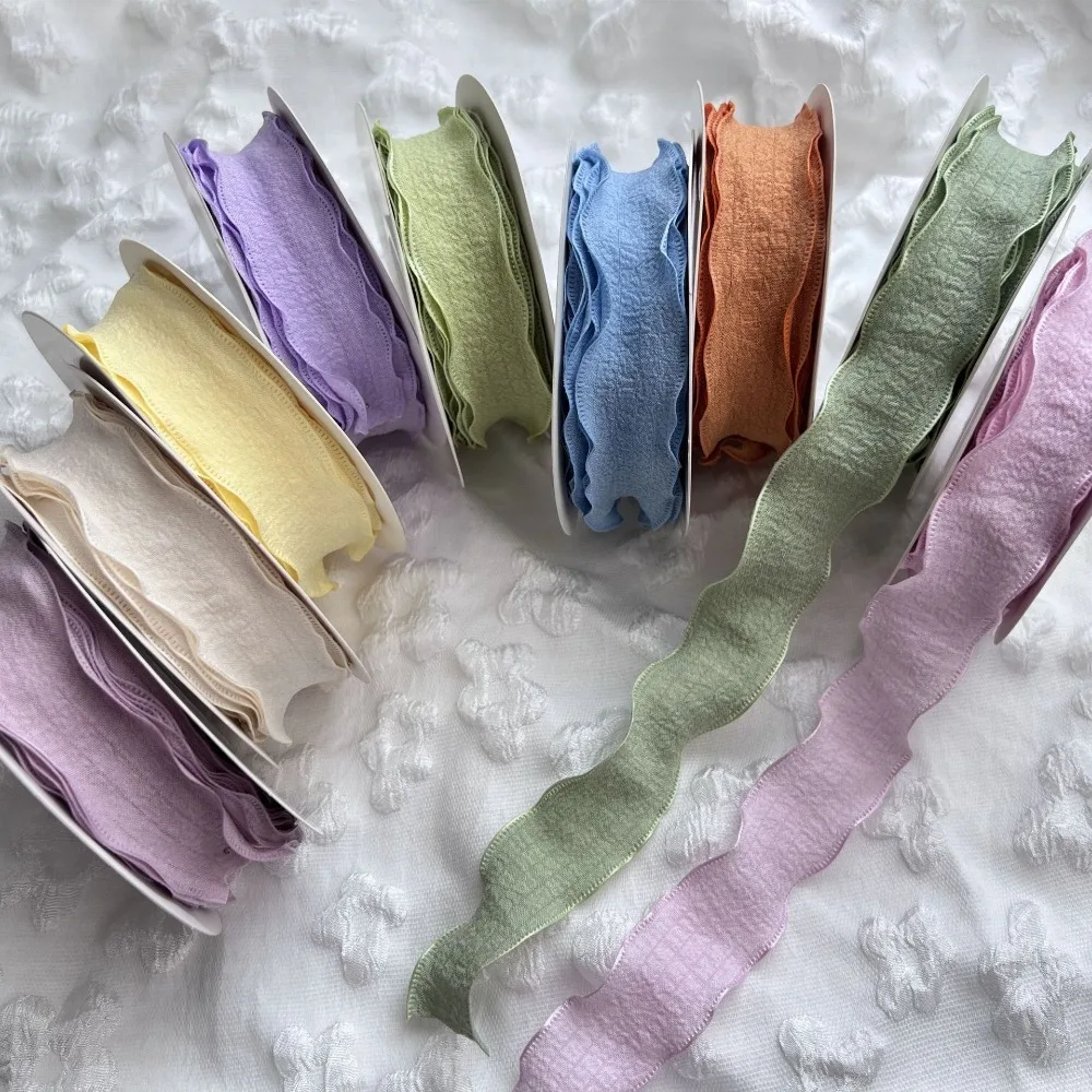 New 10 Yards Fishtail Yarn Ribbons 2.5cm Wave Edge Pleated Chiffon Ribbon Gift Wrapping Bouquets DIY Decor