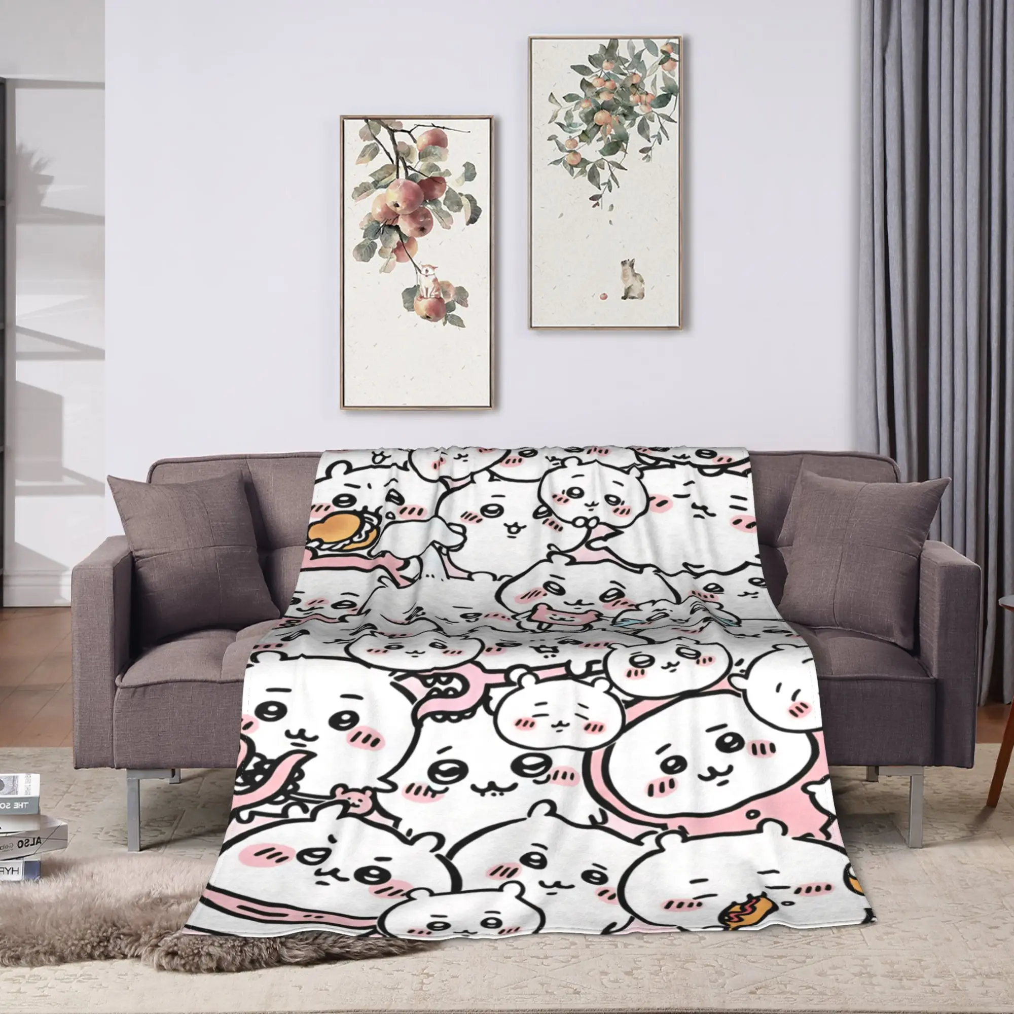 Chiikawa Flannel Blankets  Super Warm Throw Blanket for Home Decor Travel Novelty Bedspread Sofa Bed Cover