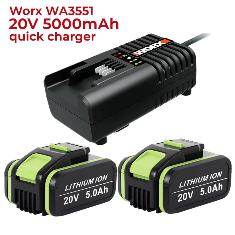 

20V 5.0 Ah/5000mAh Lithium-ionen Batterie Ersatz für Worx WA3551 WA 3551,1 WA3553 WA 3553,2 WA3641 batterie + Ladegerät