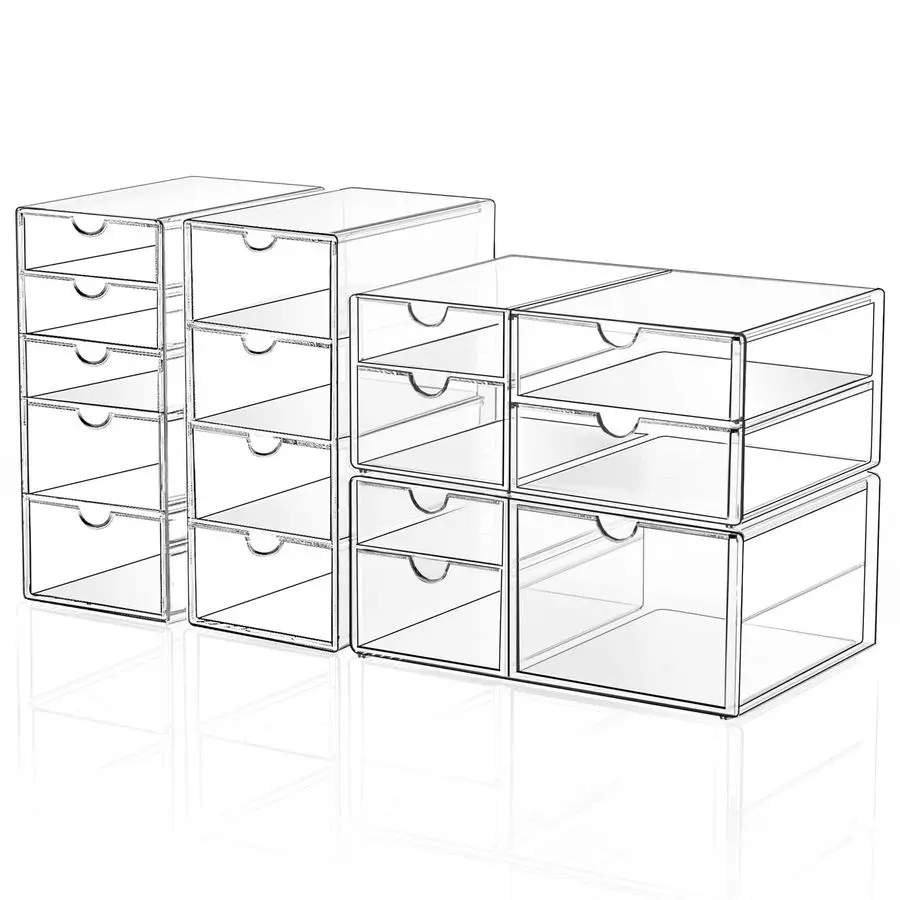 

Drawer Storage Organizer with 16 Drawers, 4 Set Acrylic Office Desk Organization and Storage, Dustproof Drawer Organizer for Mak