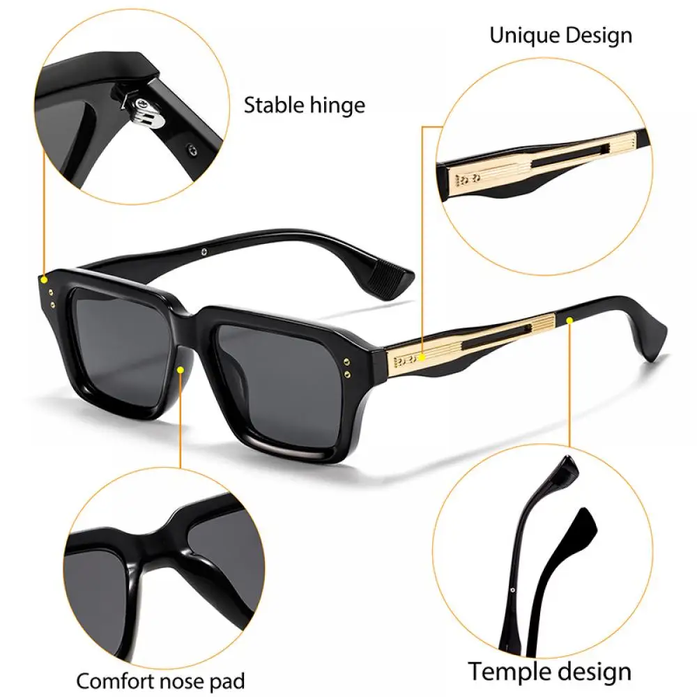 CATERSIDE Neue quadratische Sonnenbrille für Herren, Premium-PC-Rahmen mit Metallbügel, UV400, für Damen, Retro-Mode, Fahrdekoration, Brillen – Detail 2