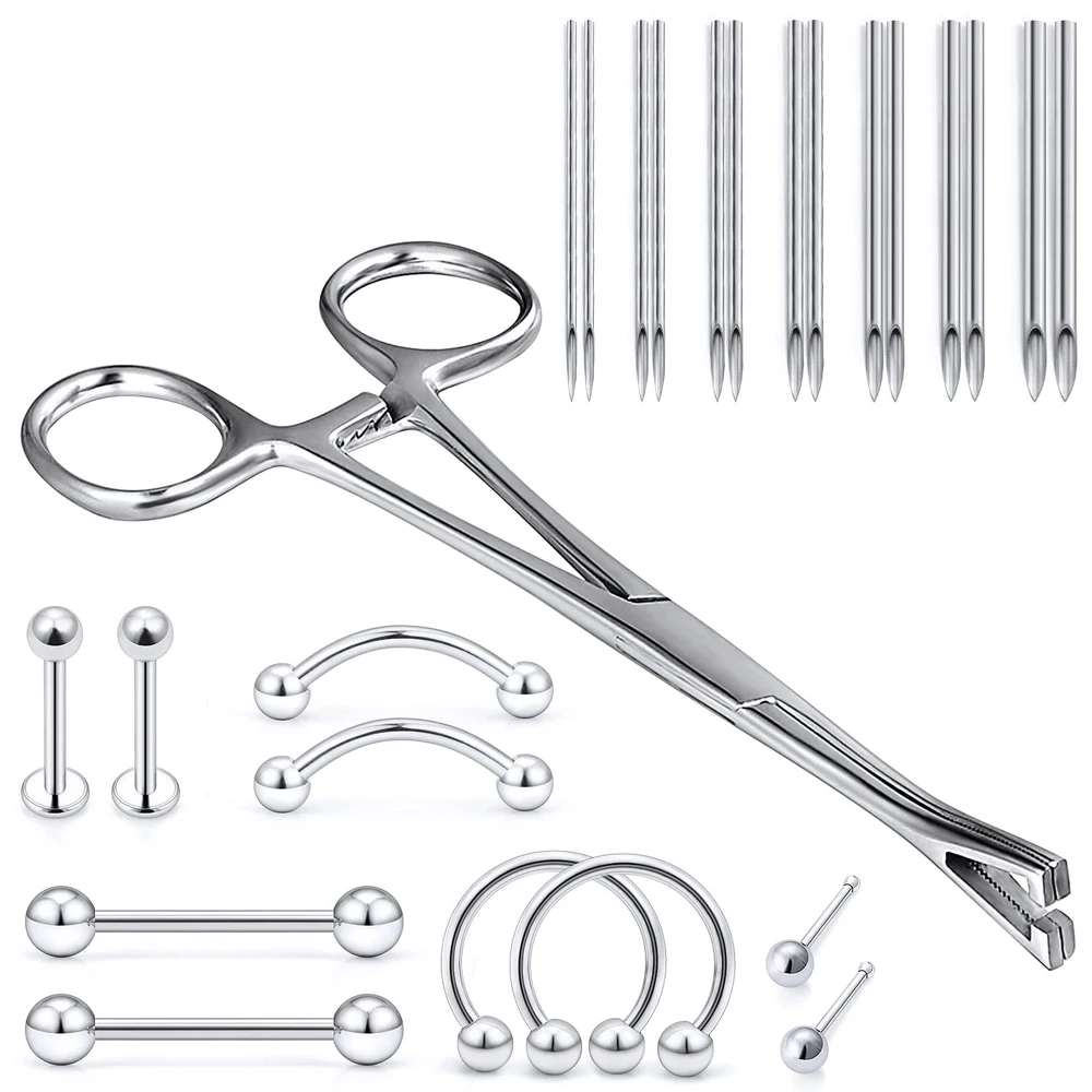 316L Medical Stainless Steel Body Perforation Tool Set Clamp Nose Ring Hole Lip Navel Tongue Bellybutton Ring Eyebrow Jewelry
