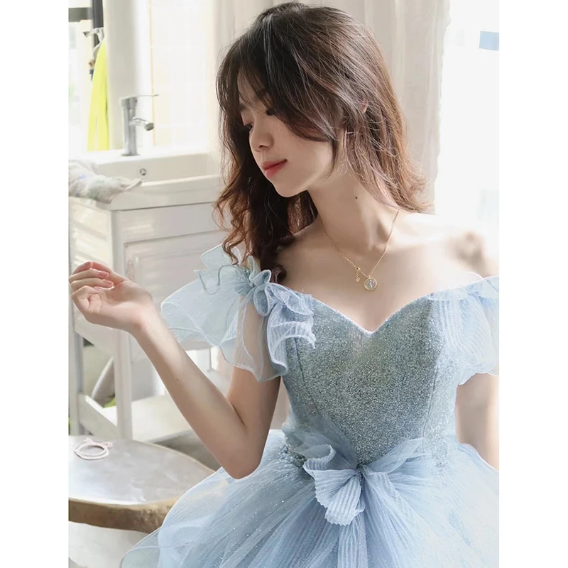 

Ele Blue Evening Gown Princ Sle Long Dr Birthday aduation Adult Ceremony Fairy T Escape Women's Faion