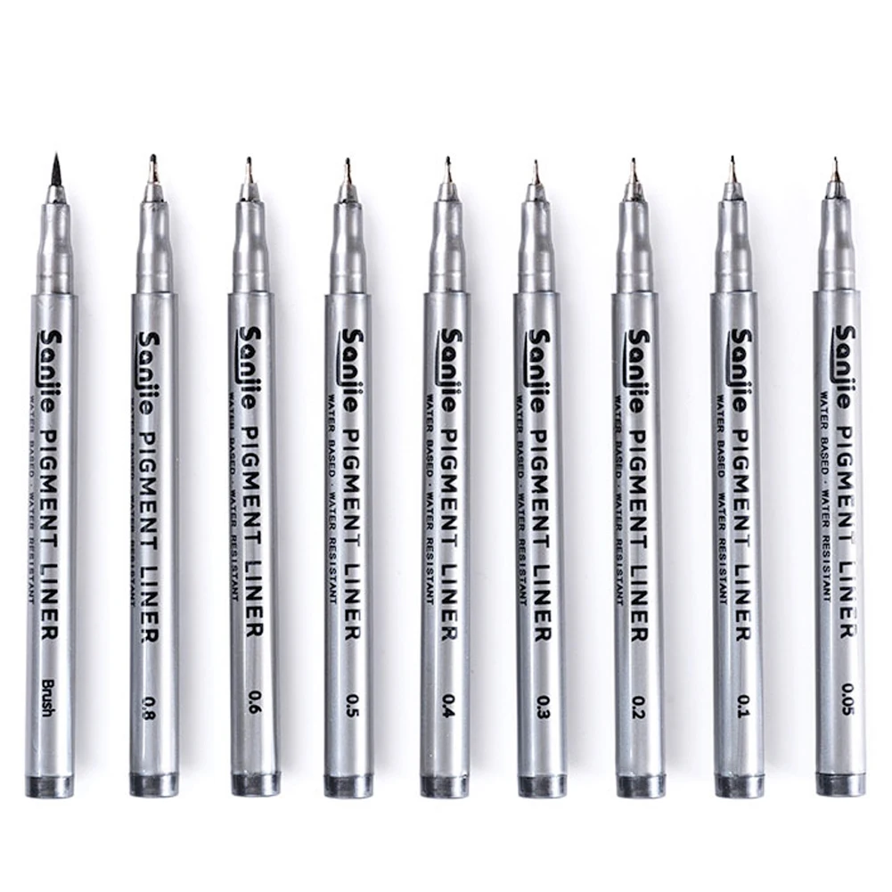 9-Piece Fine Line Waterproof Ink Pen Set, Various Tip Sizes, Ideal for Detailed Sketches, Journals, Outlines, Cartoon Animation