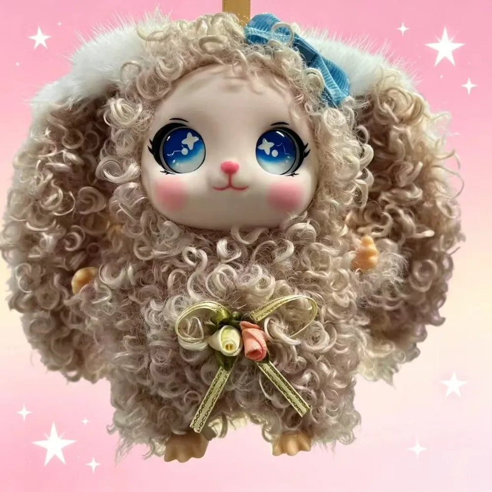 Gift Cute Big Ear Bunny Pendant Curly Hair Cartoon Plush Keychain Collectible Soft Bag Charm Ornaments Decorations